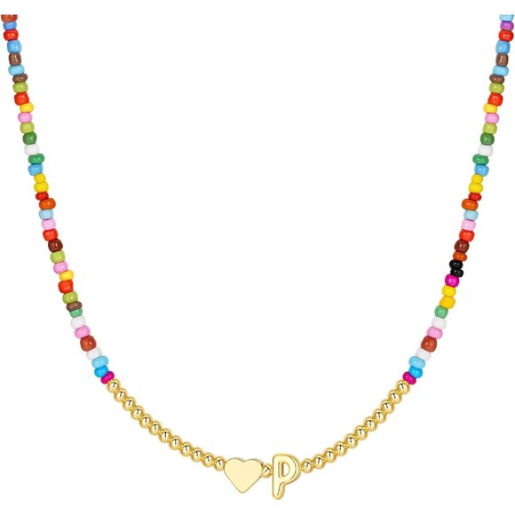 Cute Colorful Heart Initial Pendant Necklace - Perfect for Birthdays & Christmas - Picture 1 of 7